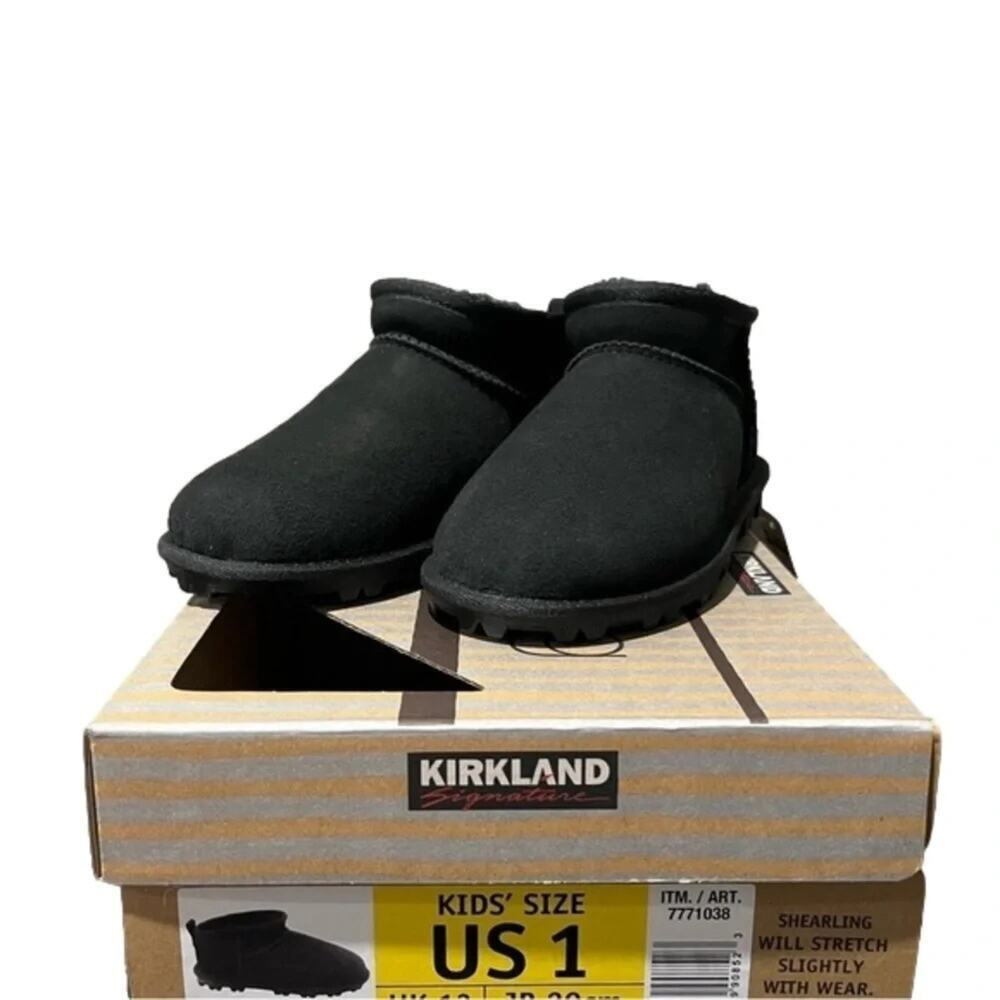 Kirkland Girl’s Ankle Boots Sheepskin Black Size 1 NEW in Box